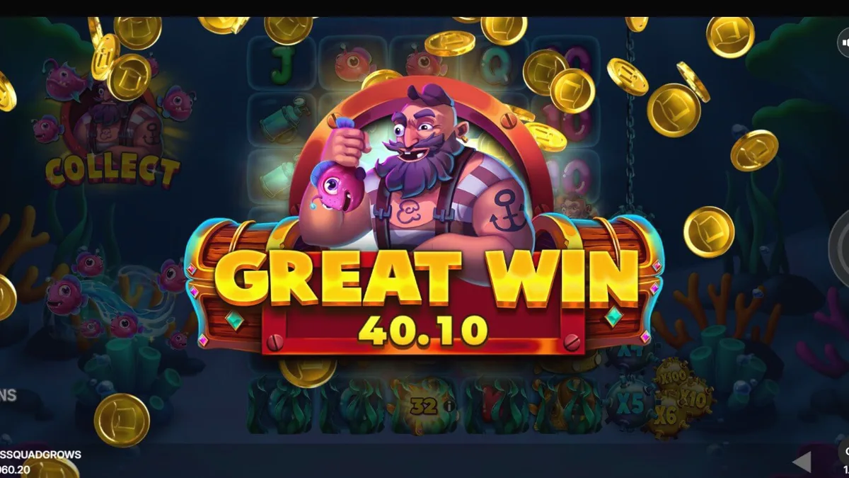 Interface subaquática do slot Fishin’ Madness Quadgrows com algas e peixes