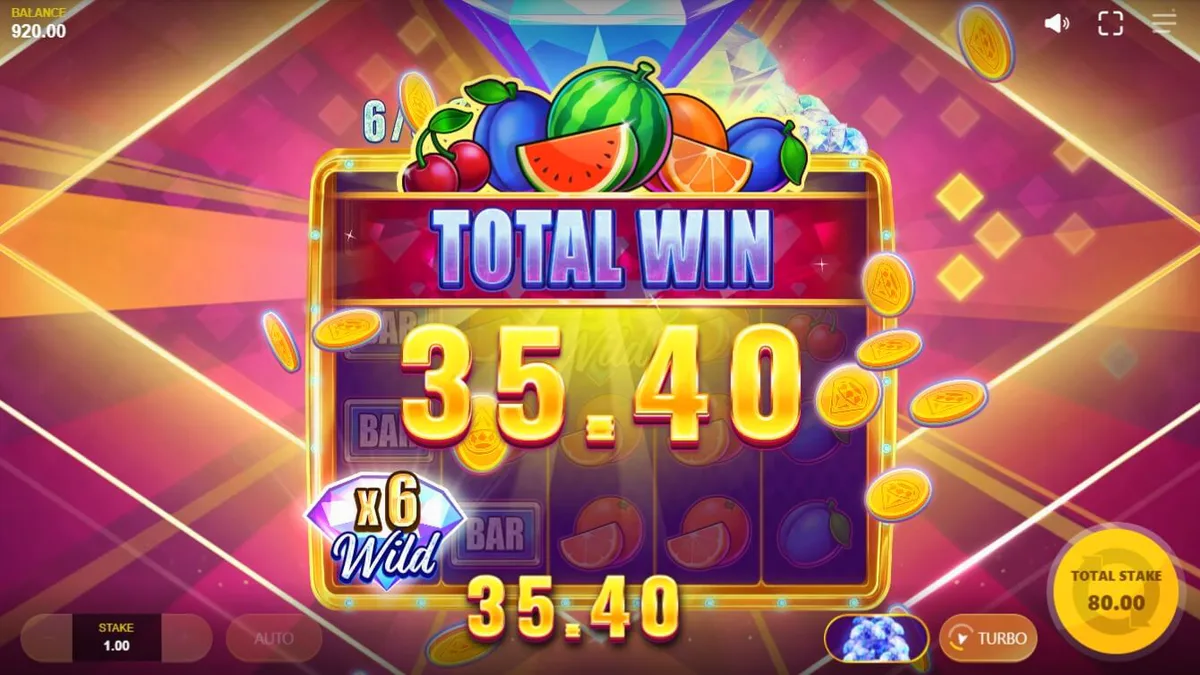 Interface brilhante e luxuosa do slot Diamond Blitz 3 com símbolos de frutas e diamantes